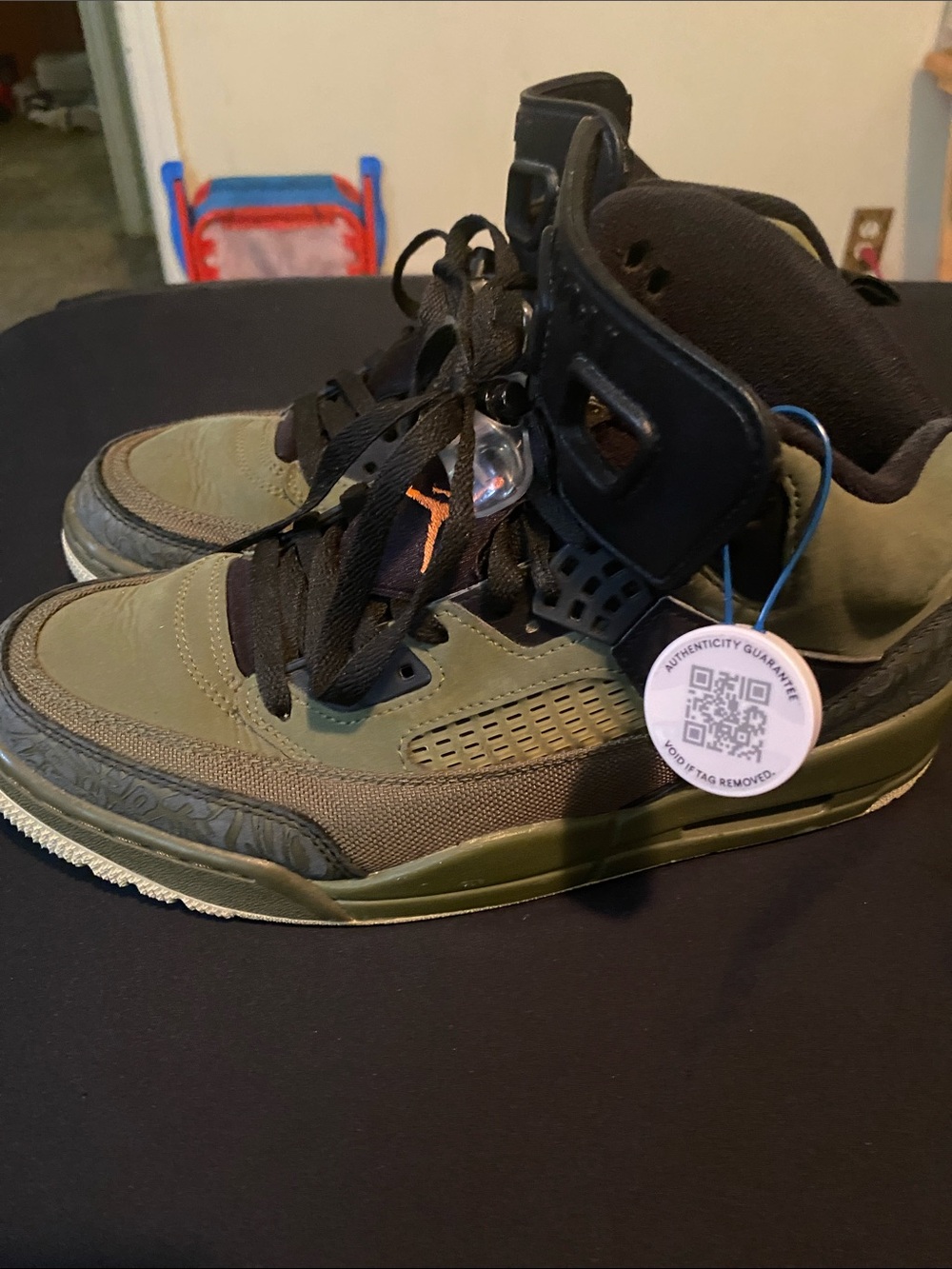 Jordan Olive Green High-Top Sneakers with Orange Jumpman